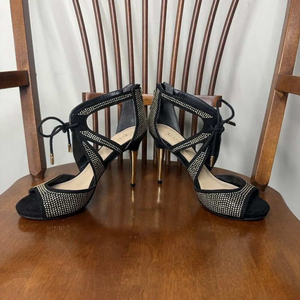 Guess Black and Gold Studded Stiletto Heels Women’s Size 6 Bette Metallic Prom